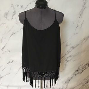 NWOT Macy's Black Top w Tassels Size M